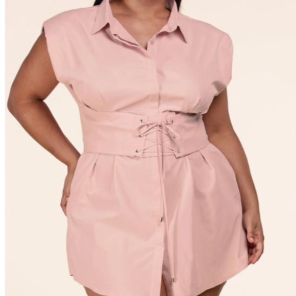 Corseted Shirt Dress - Picture 1 of 4